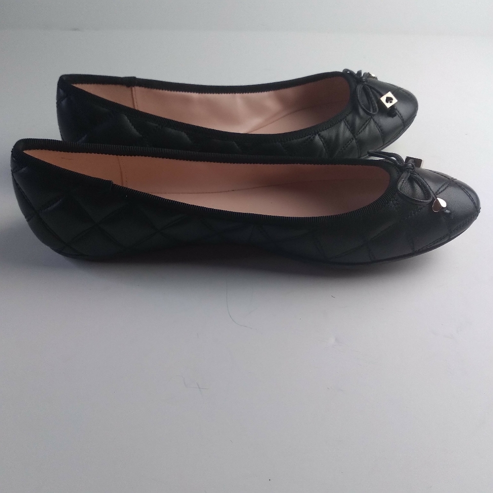 Kate Spade Paris Ballet  black leather quilted pattern women flats size  8.5B